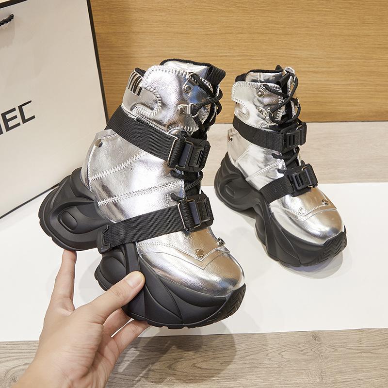 Platform dad shoes women's 2025 winter new velvet sports and leisure shoes versatile high-top inner height-increasing women's shoes