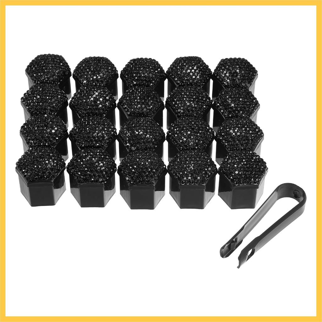20pcs Wheel Lug Nut Cap Covers 21mm Bling Faux Crystal Wheel Bolt Cap Cover Universal Wheel Lug Nut Cap Hex Protector Black Auto Replacement Parts