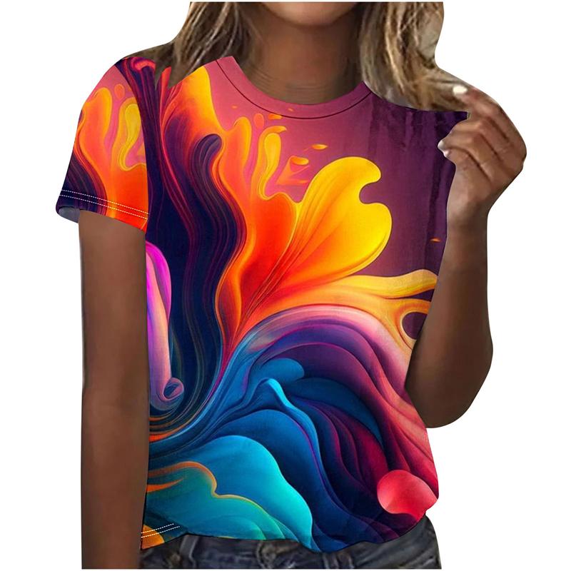 Summer Top Women Chroma Printed Women's T-Shirt Oversized T-Shirt Popular Clothes Women Clothing Short Sleeve Tee Female Shirts