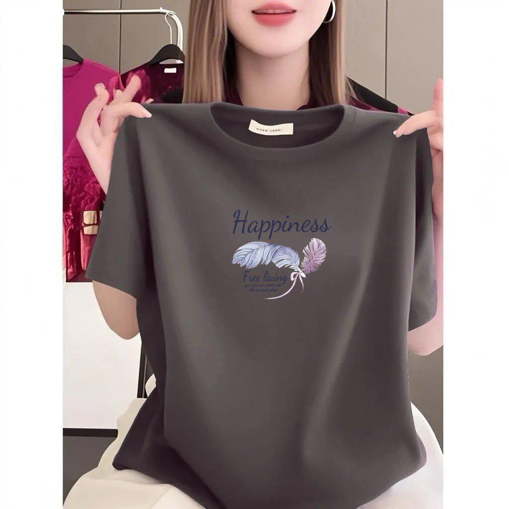 

Women s Short-Sleeve Printed Round Neck T-Shirt - Casual, Versatile, Slimming Fit for Mature Fashion Medium