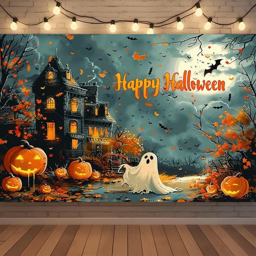 Happy Halloween Backdrop Neon Pumpkin Bat Skull Cemetery Photography Background Halloween Party Photo Booth Decor Banner Gift511