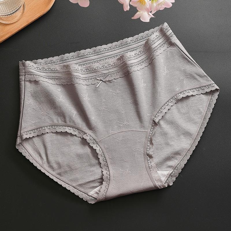 Calcinhas Femininas de Algodão Jacquard com Laço Respirável de Entrepernas Longo para Primavera e Outono