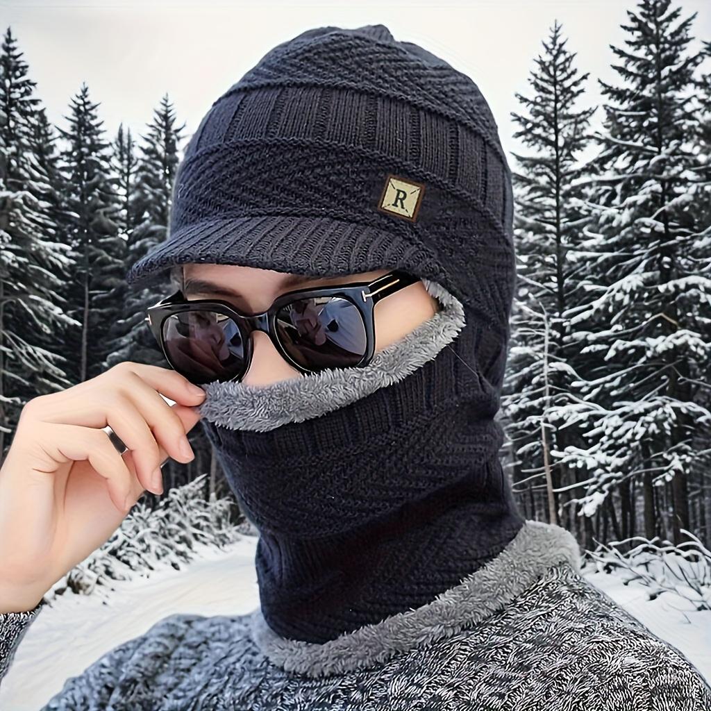 Męska dzianinowa kominiarka zakrywająca całą twarz i maska wiatroodporna termiczna zimowa czapka beanie z odpinaną osłoną twarzy, na rower, na narty, zimowe czapki dla mężczyzn
