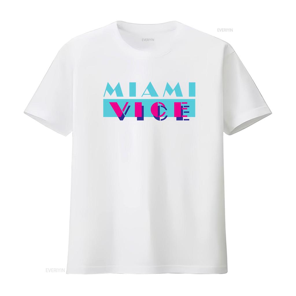 Miami Vice Mens T Shirt OG Logo Top S 2XL Official Retro Style Print Fashionable Streetwear Vintage Washed Stretched Slightly