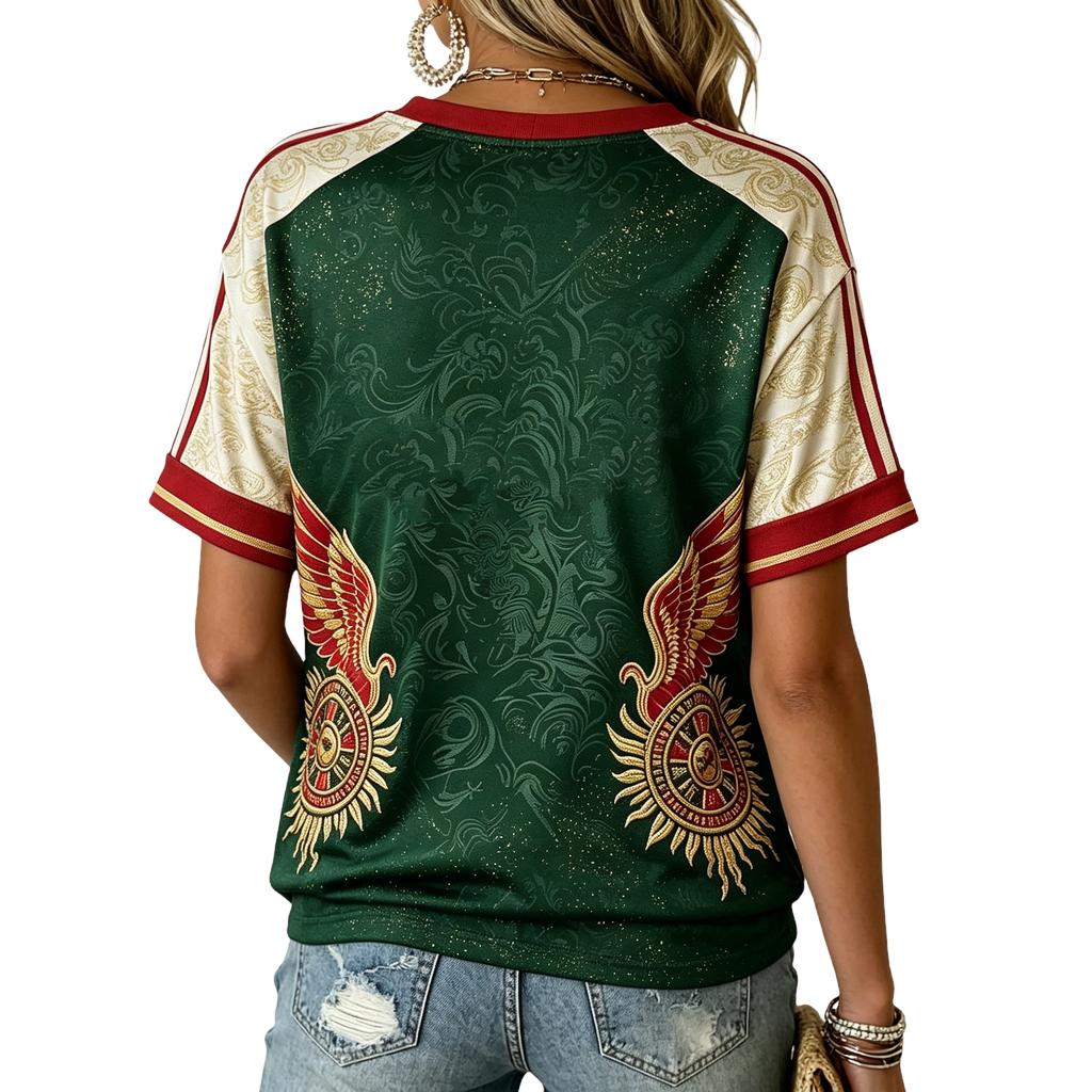 Women's V-Neck Lightweight T-Shirt with Soccer Print for Spring and Summer