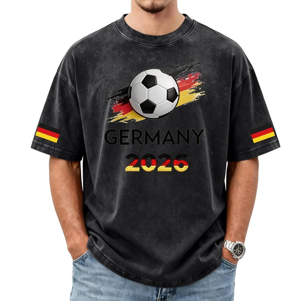 Men's Casual Short Sleeve T Shirt Soccer Graphic Print Fan Support Top Germany 2026 Football Theme Washed Style
