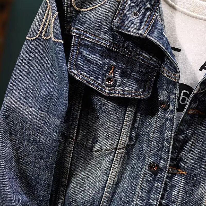 Men's Trendy Retro Embroidered Denim Motorcycle Jacket – Casual Loose-Fit, Versatile Autumn/Winter Style