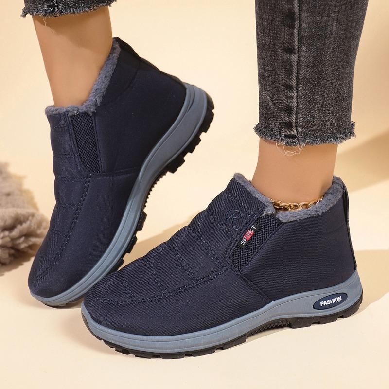 Women Winter Warm Fleece Lined Snow Boots Waterproof Slip On Anti Slip Rubber Sole Elderly Ladies Walking Cotton Shoes