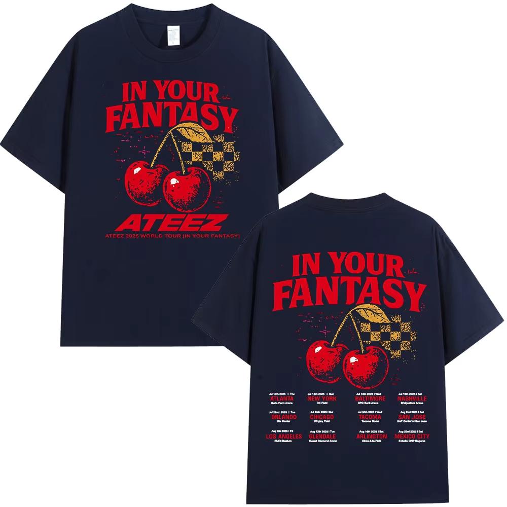 Ateez 2025 World Tour In Your Fantasy Tour Cherry T Shirts Korean Kpop Fashion T-shirt Men's Women Cotton Short Sleeve T-shirts