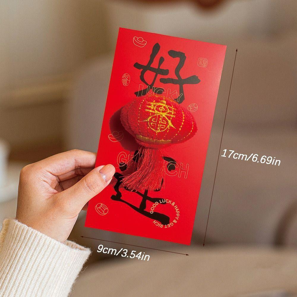 1/6 Pcs New Year Blessing Lucky Red Envelopes Chinese Style 3D Embroidery Chinese Red Envelope CNY Red Envelopes