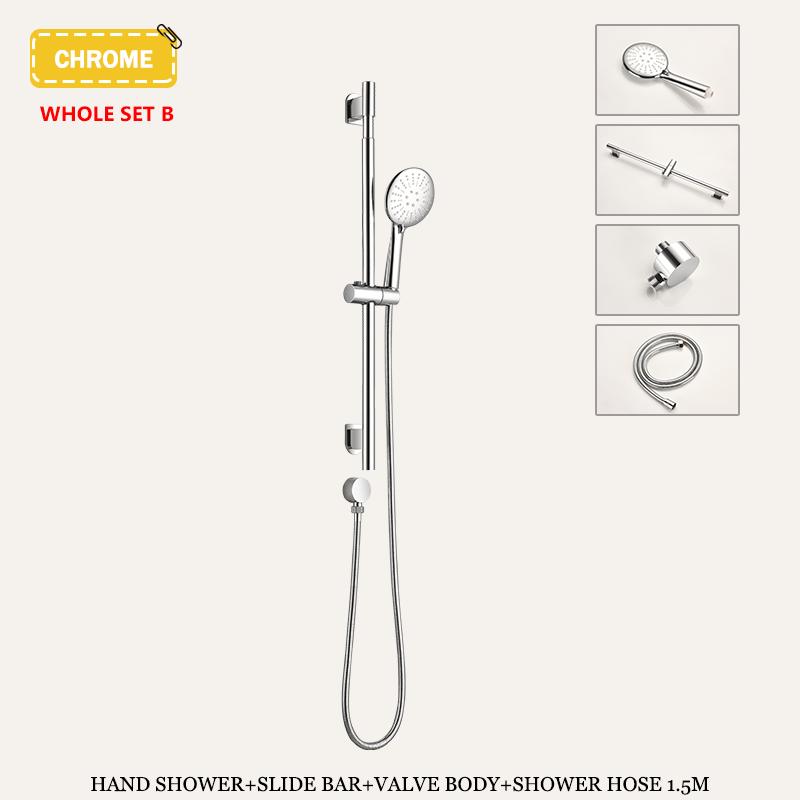 Chromová nástěnná nastavitelná zvedací tyč s 3-funkční ruční sprchou Mosazný ventil pro teplou a studenou směšovací armaturu Koupelnová sprchová sada