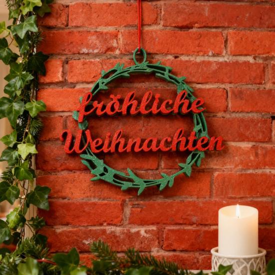 Christmas Fröhliche Weihnachten Ornament 3D Printed German Merry Xmas Wall Door Hanging Decoration Home Office Holiday Party Pendant