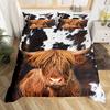 Highland Cattle Duvet Cover Set Flower Pattern Farm Animals Polyester Comforter Cover King Queen Size For Adult Men Bedding Set