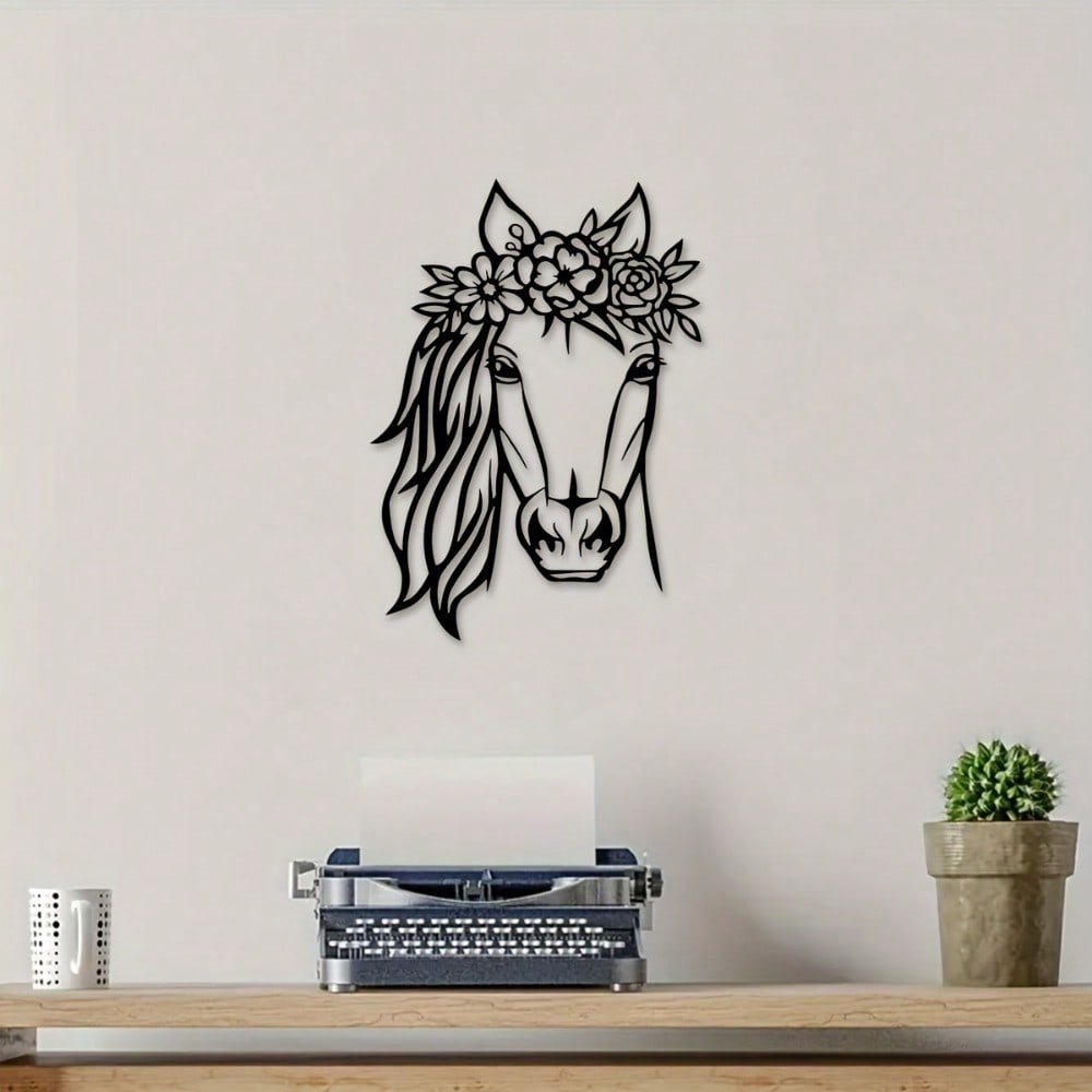 Vintage Metal Horse & Flower Wall Art for Living Room, Office, Bar & Halloween Decor