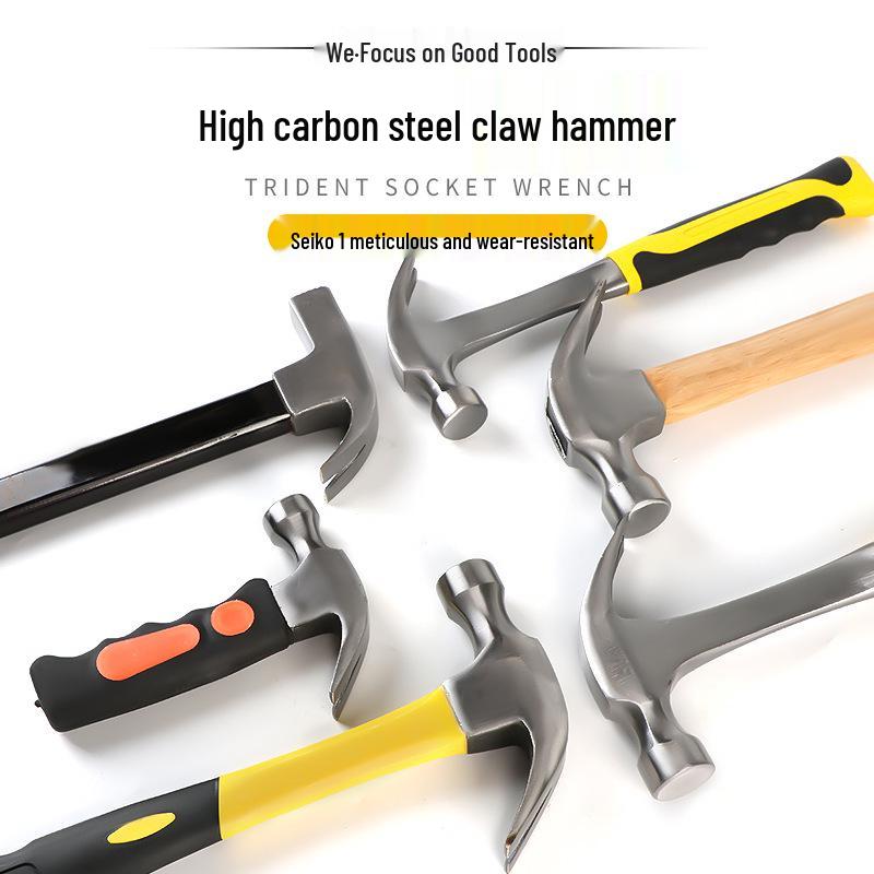 Carbon Steel Claw Hammer with Fiber, Wood & Rubber-Coated Iron Handles
