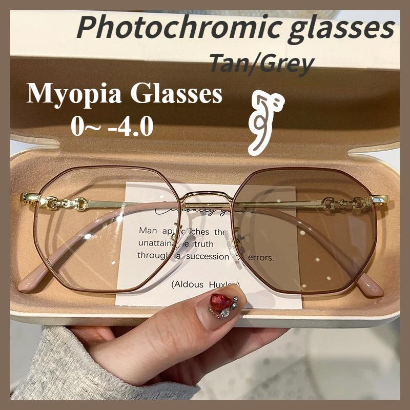 0~ -4.0 Photochrome Myopiebrille Blaulichtresistente Brille Damenbrille Großes Gestell Anti-Ermüdung Myopie Fertigprodukt