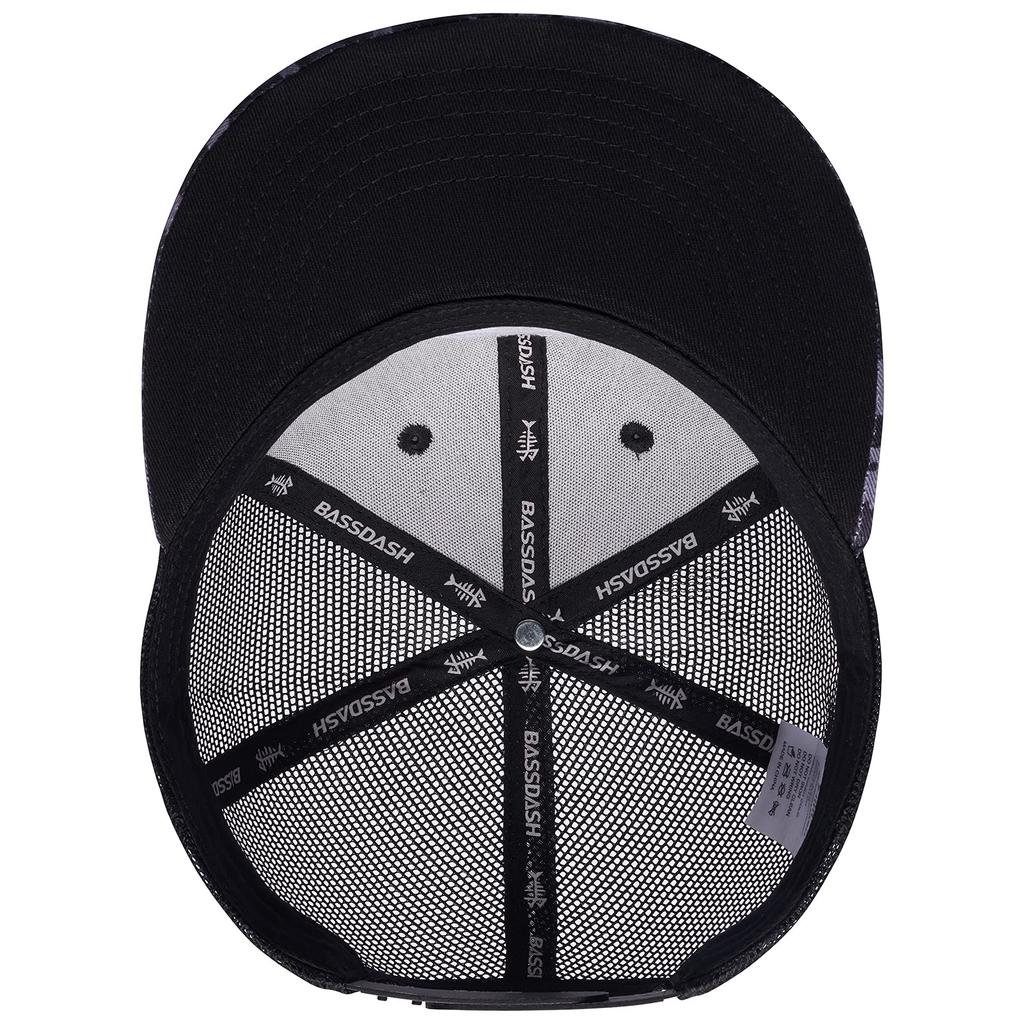 Bassdash Flat Bill Cap for Men and Flat Visor Adjustable Size Camouflage Trucker Hat Digital Women, Cap, (56-60cm), (Black Camera)