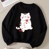 Kids Crewneck Long Sleeve Sweatshirt,Cute Cartoon White Kitten Holding Hearts Graphic Print