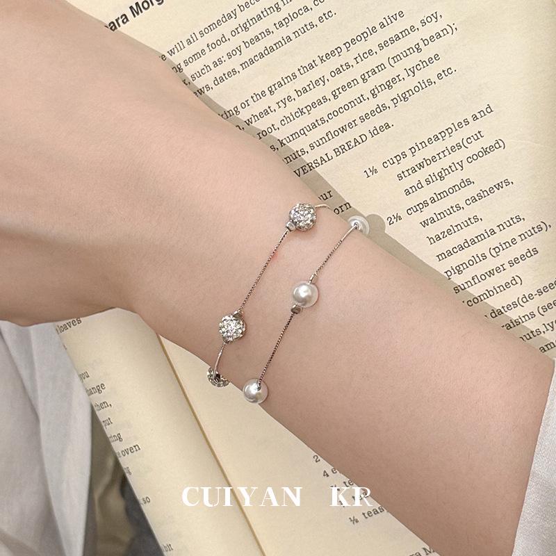Cuiyan S925 Silver Double-Layer Star Bracelet with Imitation Pearls - Light Luxury Korean Style for Women