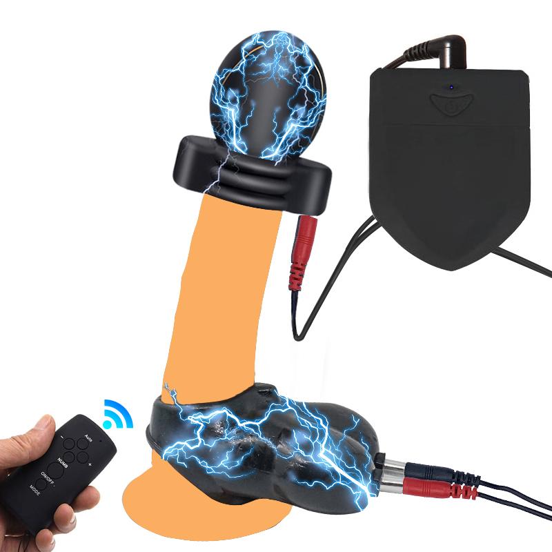 Electric Shock Scrotum Bondage Sleeves,SM Male Glans Electro Stimulator Massage Cup,Electro Sex Chastity Cage Cock Ring  Toy