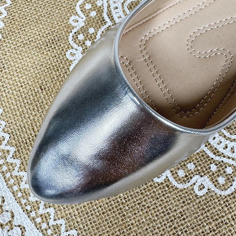 Fashion Flat Shoes for Women 2025 Spring and Autumn New Silver Shallow Mouth Pointed Toe Plus Sized Shoes 42 43 44 Ladies Women