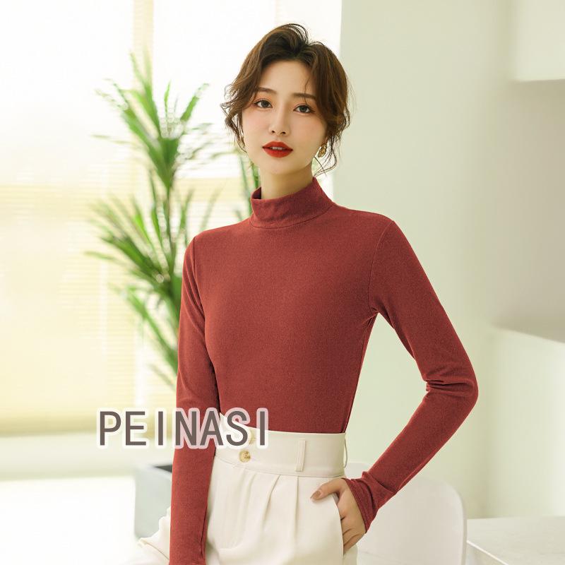 Women's Micro-Fleece Stand-Up Collar Base Layer: Thick, Warm Mid-Neck Top for Fall & Winter