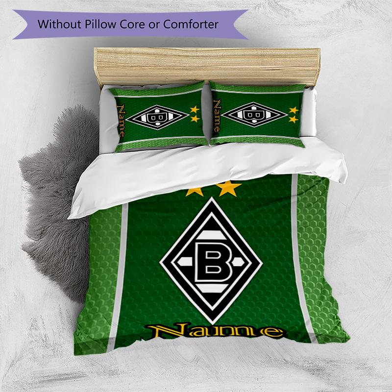 3pcs Custom Name Borussia Mönchengladbach Bedding Set Duvet Cover Closure Includes 1 Duvet Cover & 2 Pillowcases for All Seasons Bedroom Decor