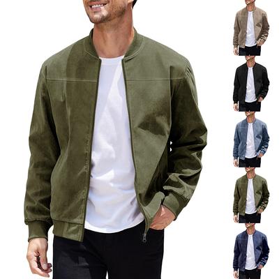 Cross-border Autumn Suede Solid Color Men's Zipper Jacket Casual Retro Long-sleeved Cardigan Jacket Men
