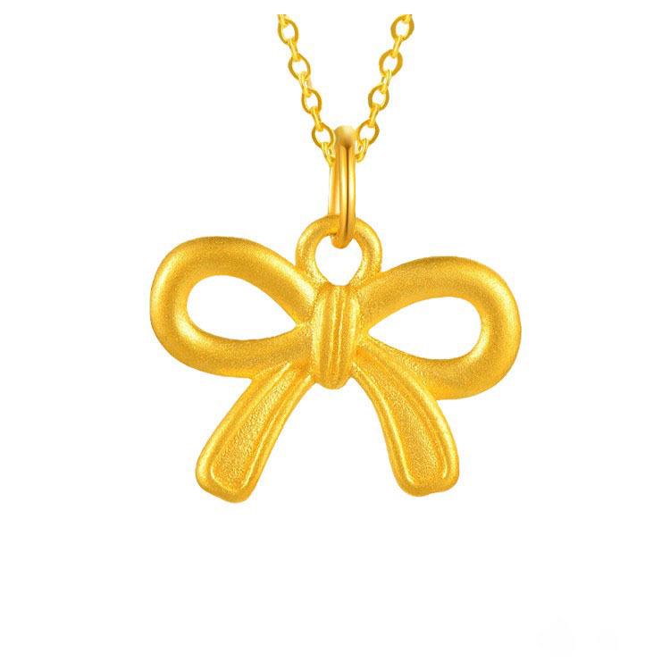 Goldene Schleife Anhänger Halskette für Damen - 18 Karat Gold Mattierte Schlüsselbein Kette Geschenk