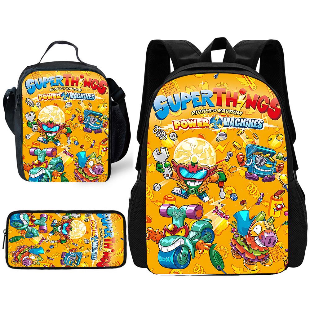 Cartoon toys Super Zings SuperThings Child School Backpack with Lunch Bags ,Pencil Bags ,School Bags for Boys Girls Best Gift