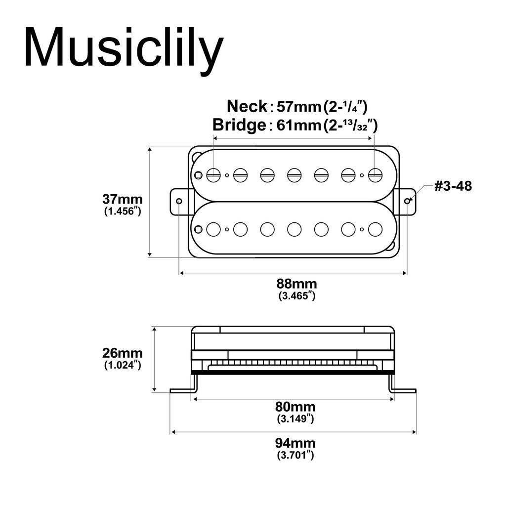 Artec HBA117 Alnico 5 Humbucker Pickup Set for Electric Black of Open-Type 7-String Guitar, (Set 2)