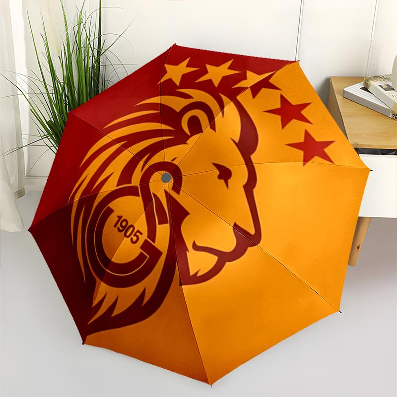 Galatasaray Fashionable Automatic Opening/Closing Folding Umbrella. Portable and Foldable, Ideal for Gift, Travel, and Daily Use.