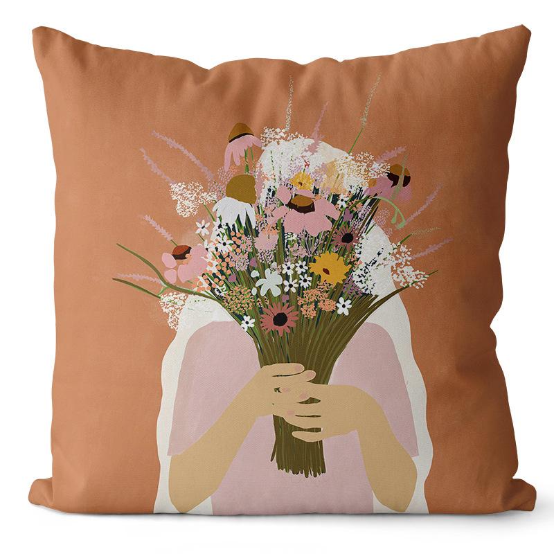 Cream Printed Throw Pillow Cover Earthy Nordic Abstract Cushion Sofa Car Office Cushion Cover