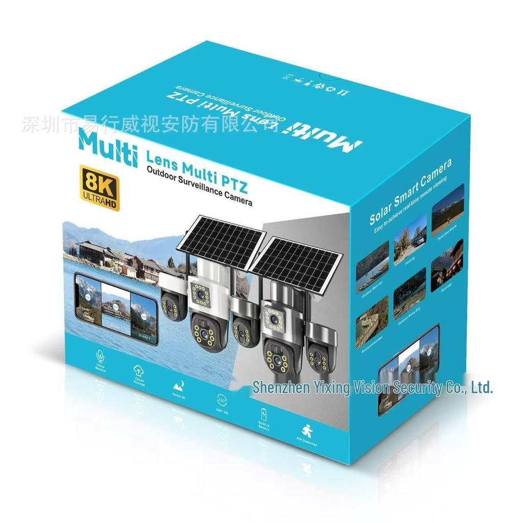 4G Solar-Powered 6MP Outdoor Waterproof Triple-Lens HD Night Vision Camera with 3-Axis Rotation