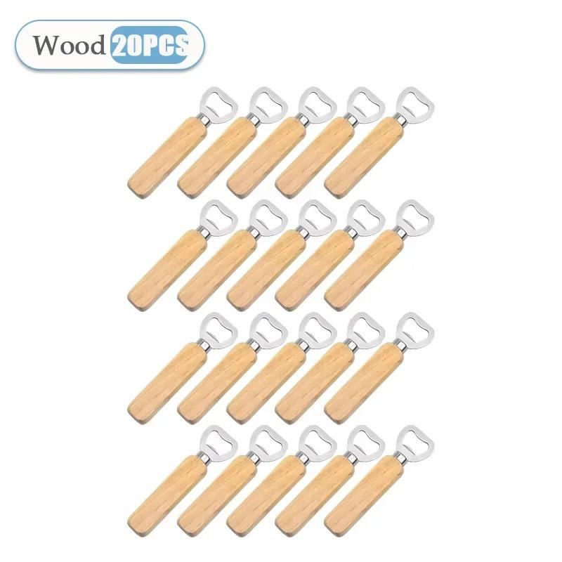 1-40PCS Stainless Steel Bottle Opener with Ergonomic Wooden Handle for Beer Wine Soda Durable Design for Home Camping Picnic Use