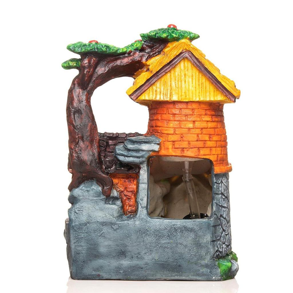 Polyresin Tischplatte Innen Außen Wasserfallbrunnen mit LED-Lichtern Heimdeko Dekoration Geschenk Geschenkartikel