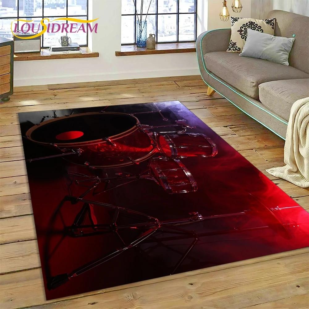 3D bicí sada Stojan na bicí Sada hudebních nástrojů Koberec do ložnice Obývací pokoj Domácí dekorace na pohovku, dětská velká dekorační podložka na podlahu