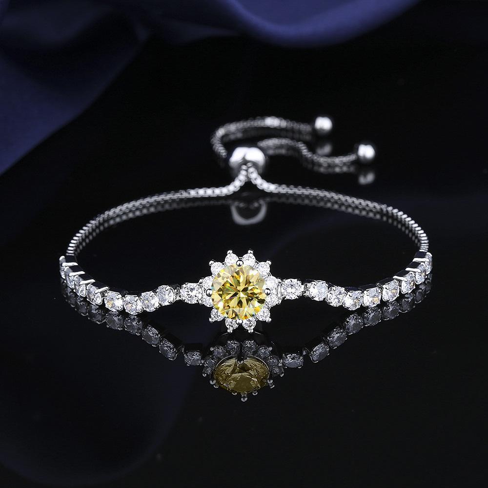 925 Silver Bracelet moissanite sunflower bracelet two carats hand jewelry women pull-out