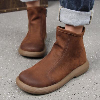 Women's Boots Autumn and Winter First-layer Cowhide Martin Boots Women's Retro Short Boots Handmade Leather Boots Women's Shoes