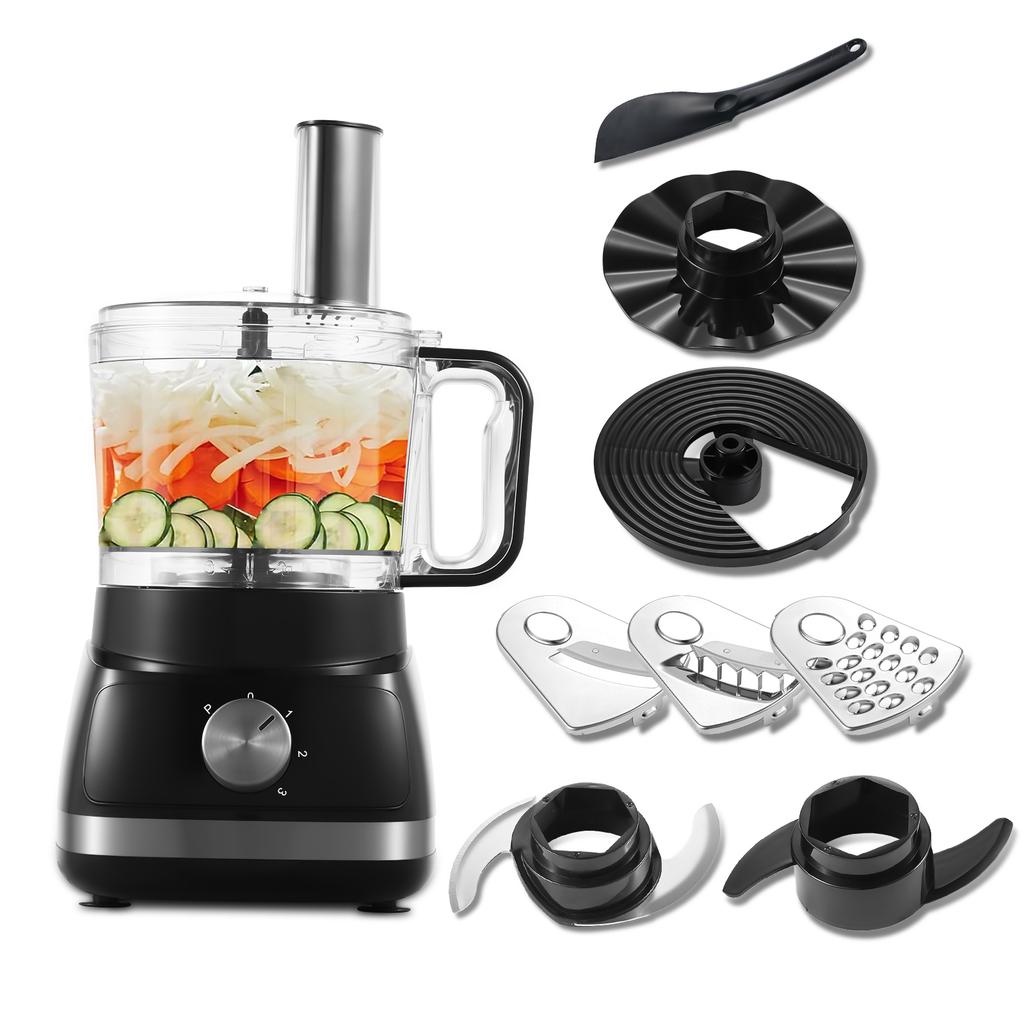 TopStrong 6-in-1 Food Processor 800W 2L Silver Multifunctional Chopper Slicer Shredder Kneader Dough Blender 3 Speeds Pulse EU