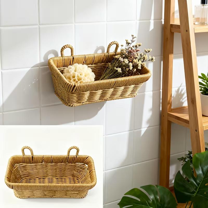 Imitation Rattan Woven Ginger And Garlic Egg Wall Hanging Storage Basket Bathroom Wall Hanging Basket