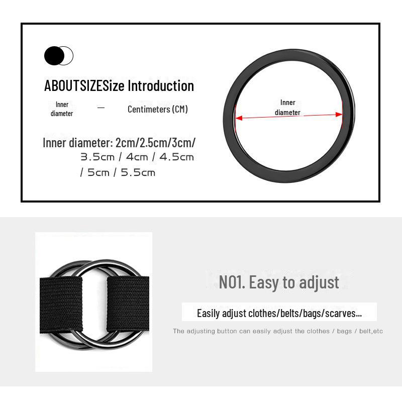 Metal O-ring Buckle Circle Buttons for Bag, Belt & Coat Waist Adjustment
