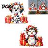 Holiday Decorative Wall Clings Christmas Spotted Puppy/Penguin Static Window Sticker, Cute Watercolor Animal Glass Stickers with Colorful Lights