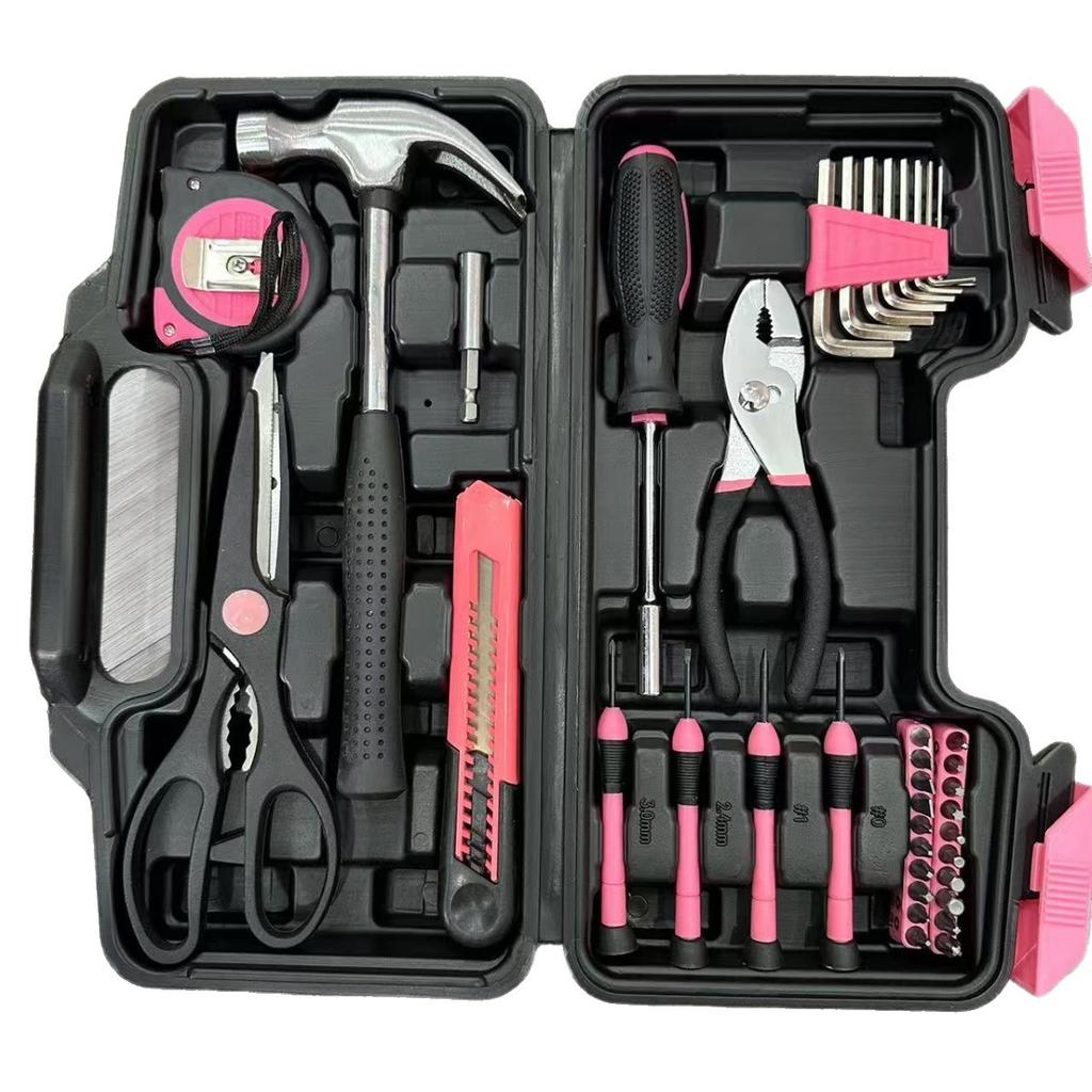 39Pcs Pink Screwdriver Tool Set Portable Multi Function Hardware Toolbox with Case for Home Repair DIY Hand Tools