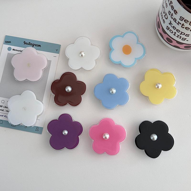 Korean Style Pearl Flower Phone Airbag Holder - Retractable Desktop Phone Stand