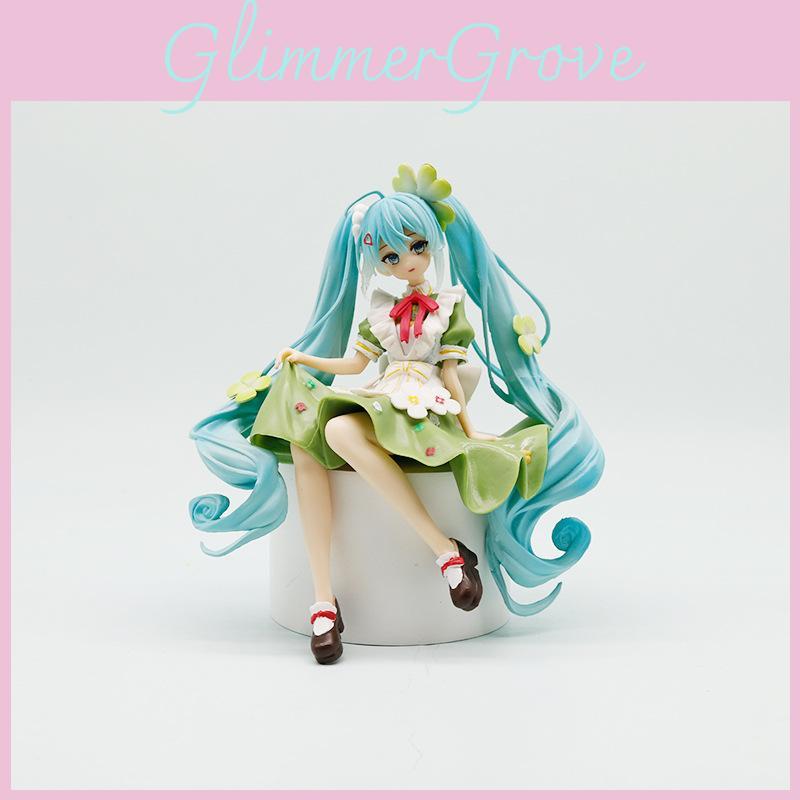 Hatsune Miku Pvc Model Ornament With Four Leaf Clover Style For Home Office Desk Ornament