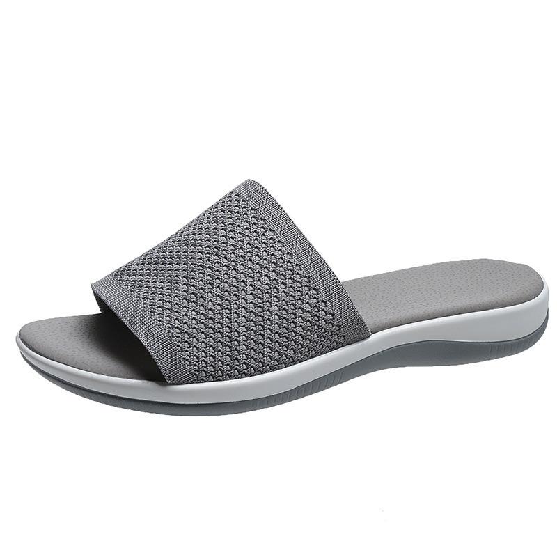 Large-sized Thick Slippers Flying Woven Sponge Cake One-line Beach Shoes
