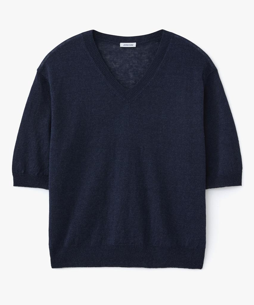 Jeonggamseutyudio Linen Blend V-Neck Half Sleeve Knit_5 Color