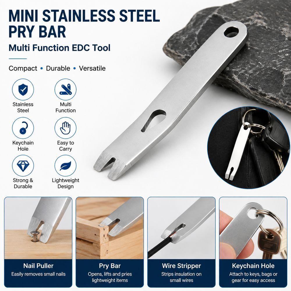 Nail Puller Slot Nail Puller Tool Stainless Steel Mini Pry Bar EDC Pry Tool Hardware Accessories