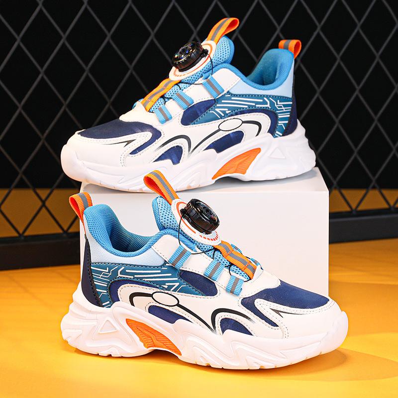 Boys Sneakers Trendy Shoes Rotary Buckle Girls Casual Leather Light Fashion Casual Middle and Old Children